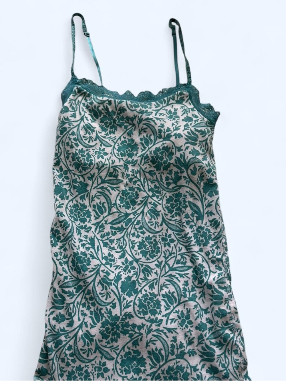 Y2K American Eagle Outfitters Teal Floral Lace-Trim Cami